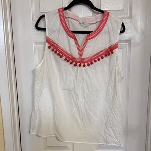 Boden White Sleeveless Blouse with Pink Trim